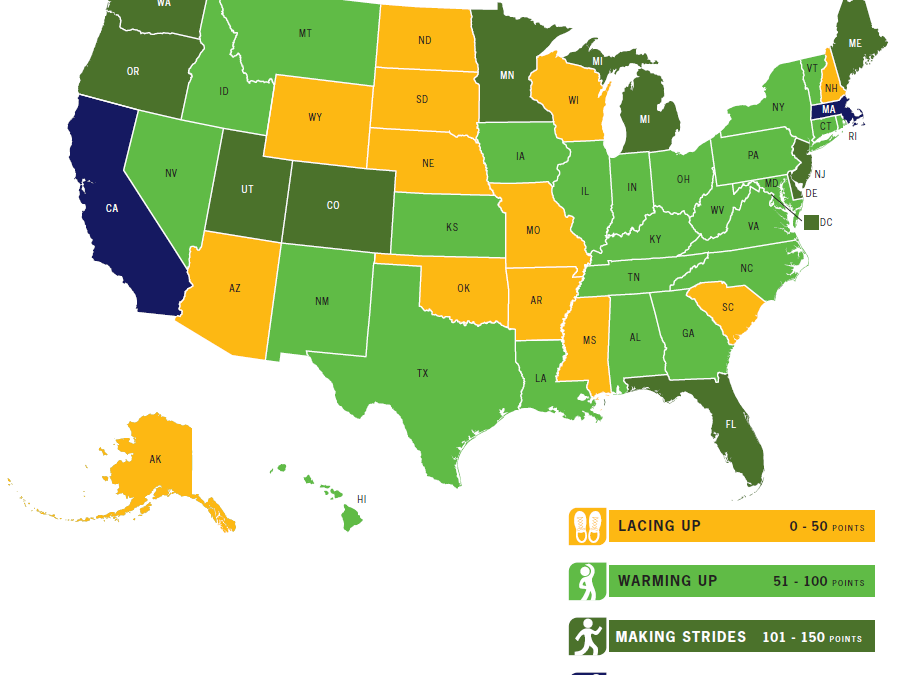 California has best state support for walking, biking and physical activity