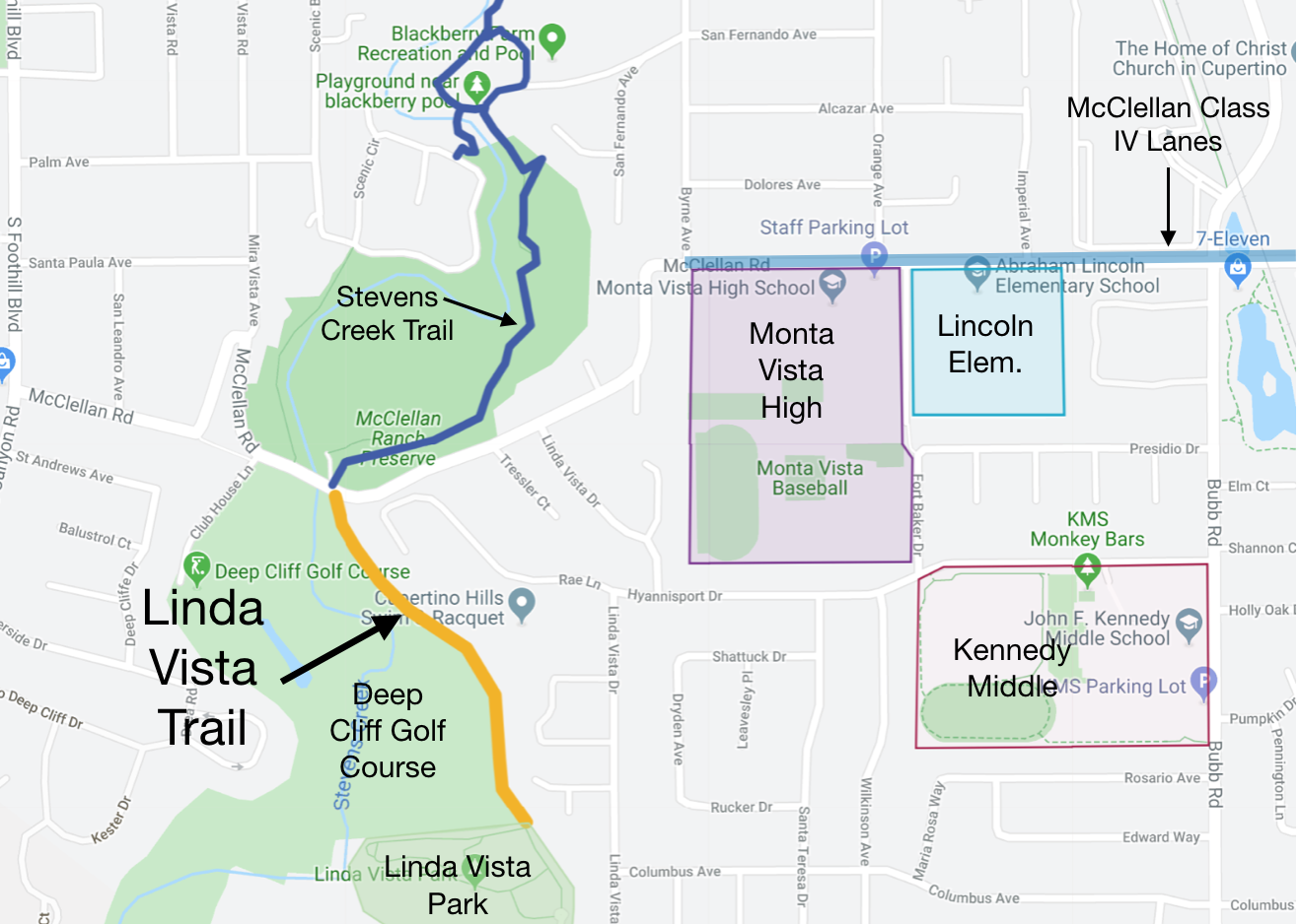 Stevens Creek Trail Map Linda Vista Trail Project | Walk-Bike Cupertino