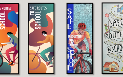 New Streetlight Banners Made by Students Encourage Walking and Biking